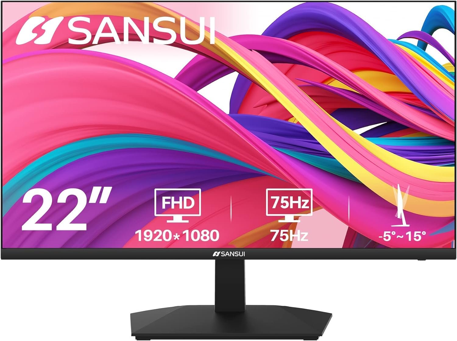 SANSUI Monitor 22 inch 1080p FHD 75Hz Computer Monitor